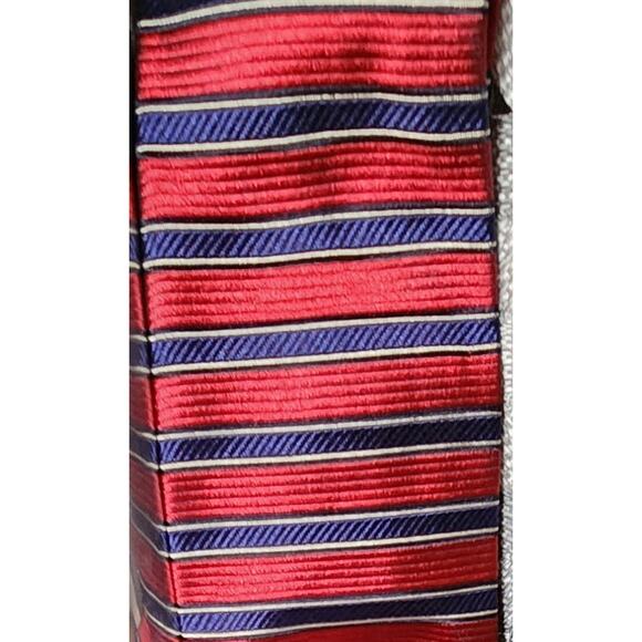 Tommy Hilfiger Red Blue Gold Stripe Silk Textured Woven Color Block Tie $60 - Picture 1 of 6